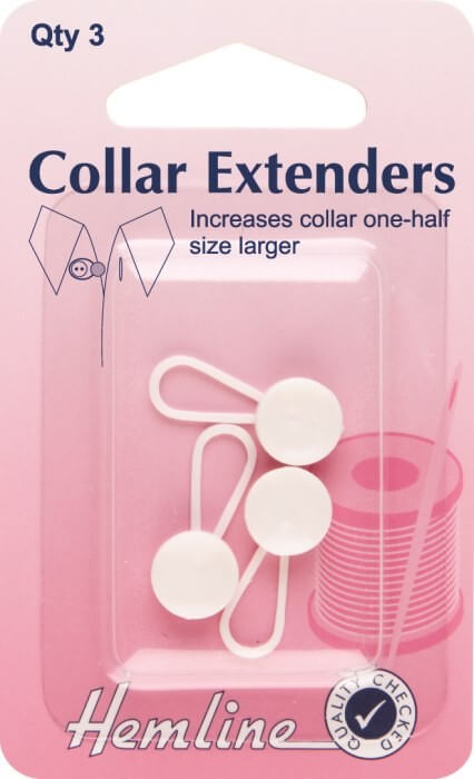  Hemline Collar Extenders Pack Of  3 White 12mm