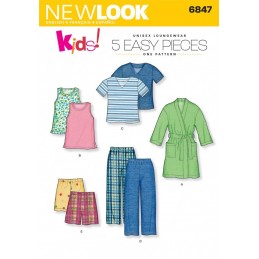 New Look Child Robe, Pajama Pants or Shorts and Knit Tops Sewing Pattern 6847