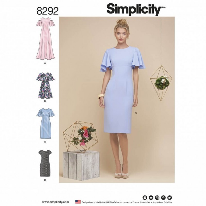 Misses' Angel Sleeve Pencil or Flare Dresses Simplicity Sewing Pattern 8292 