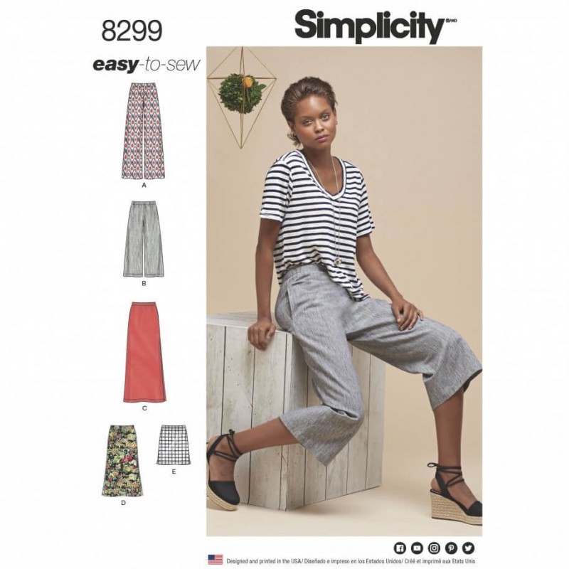Misses' Skirts or Trousers in Various Lengths Simplicity Sewing Pattern 8299