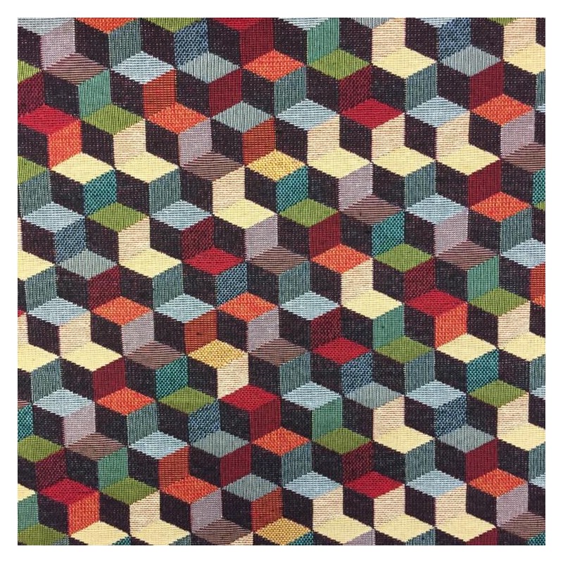 New World Geometric Cube Staircase 80% Cotton 20% Polyester Fabric 140cm Wide