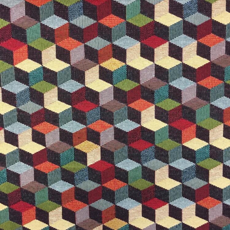New World Geometric Cube Staircase 80% Cotton 20% Polyester Fabric 140cm Wide