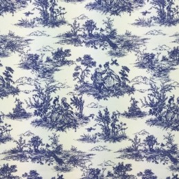 Navy Toile Victorian Days Cotton Linen Look Upholstery Panama Fabric
