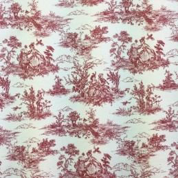 Red Toile Victorian Days Cotton Linen Look Upholstery Panama Fabric