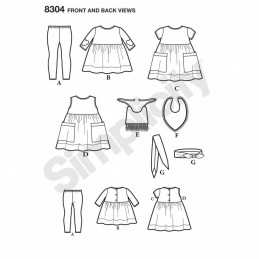 Babies Leggings, Top, Dress, Bibs and Headband Simplicity Sewing Pattern 8304