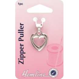 Hemline Silver Heart Coat / Jacket Zipper Pull