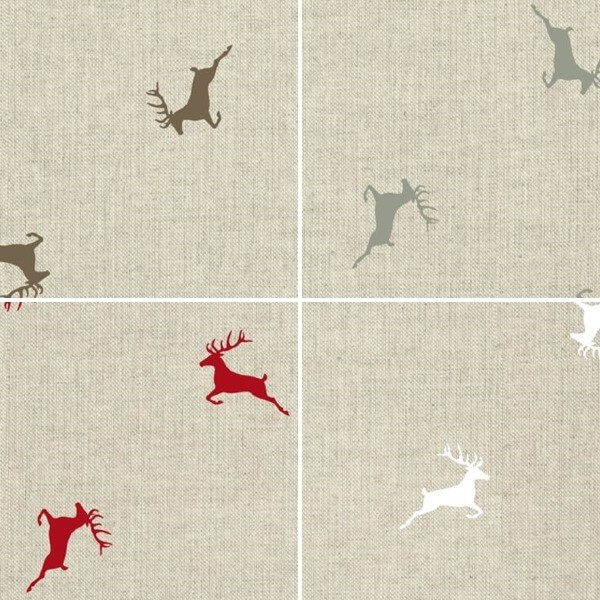 Scattered Silhouettes Leaping Stags 100% Cotton Linen Look Upholstery Fabric