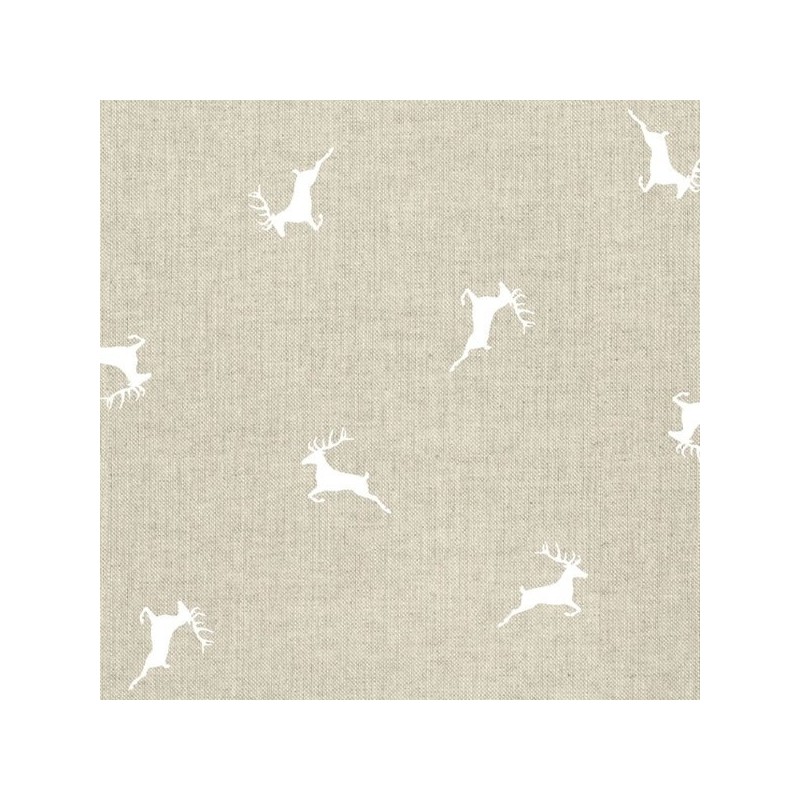 Scattered Silhouettes Leaping Stags 100% Cotton Linen Look Upholstery Fabric