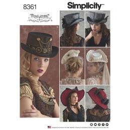 Costume Vintage Steampunk Hats in Three Sizes Simplicity Sewing Pattern 8361