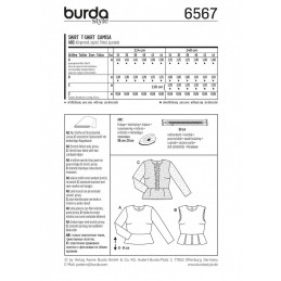 Burda Misses Peplum Hem Tops Shirts and Blouses Sewing Pattern 6567
