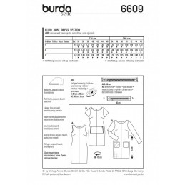 Burda Style Shift Dress Shallow Neckline Evening Wear Sewing Pattern 6609