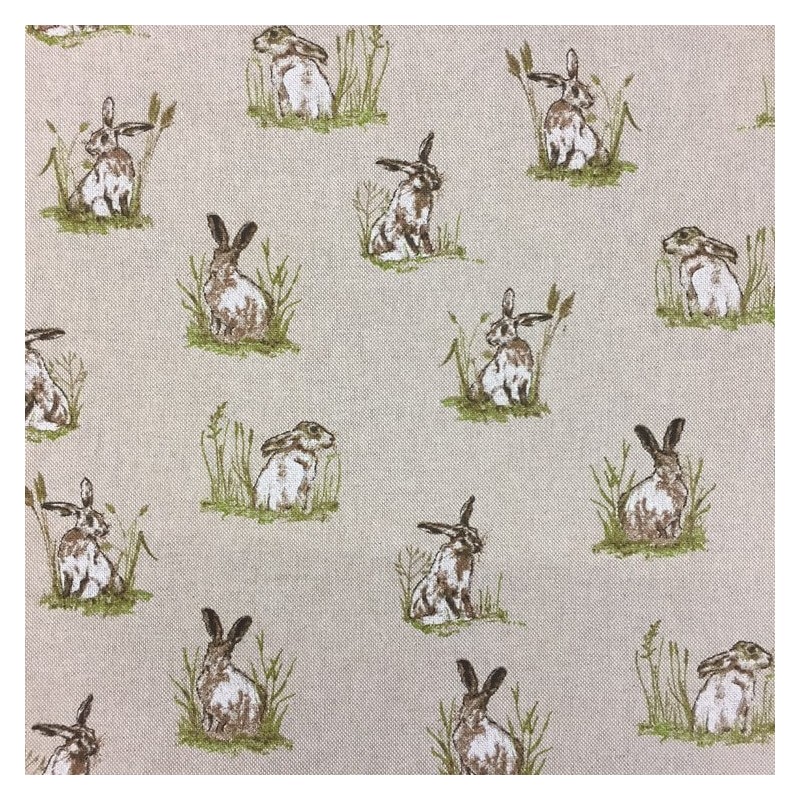 Cotton Rich Linen Look Fabric Hiding Hares In Grass Rabbits