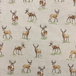 Wildlife Look Out Standing Stags Deers Cotton Linen Look Fabric