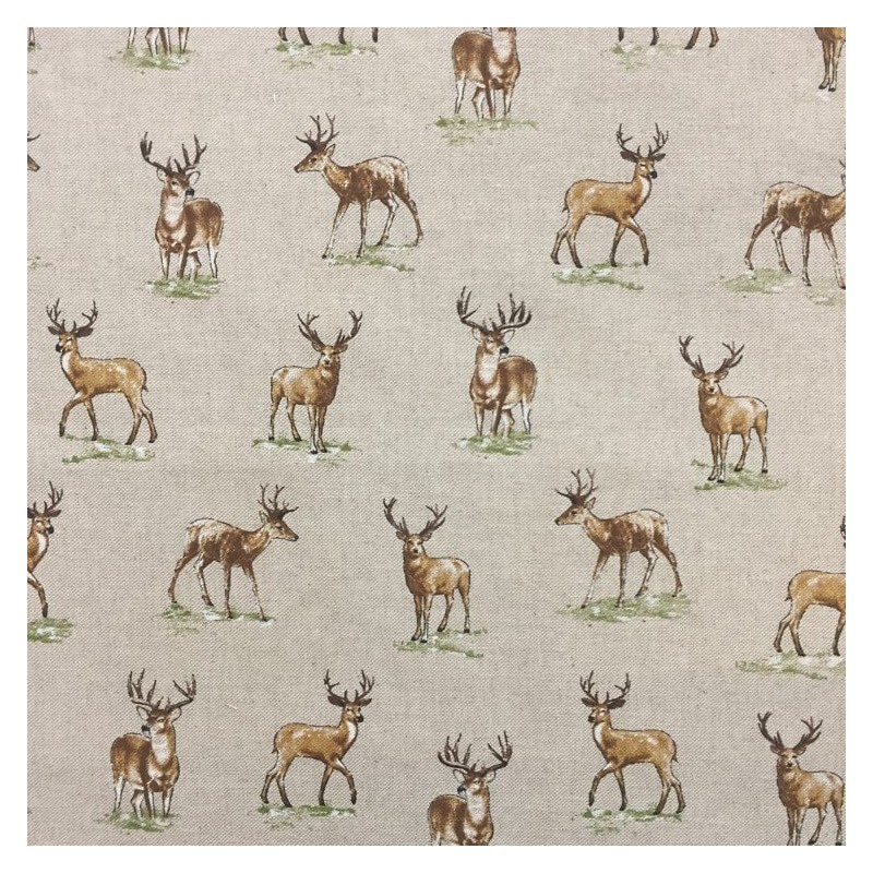 Wildlife Look Out Standing Stags Deers Cotton Linen Look Fabric