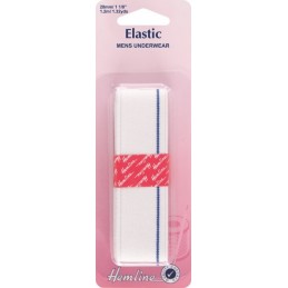 Hemline White Mens Underwear Elastic 1.2m x 28mm