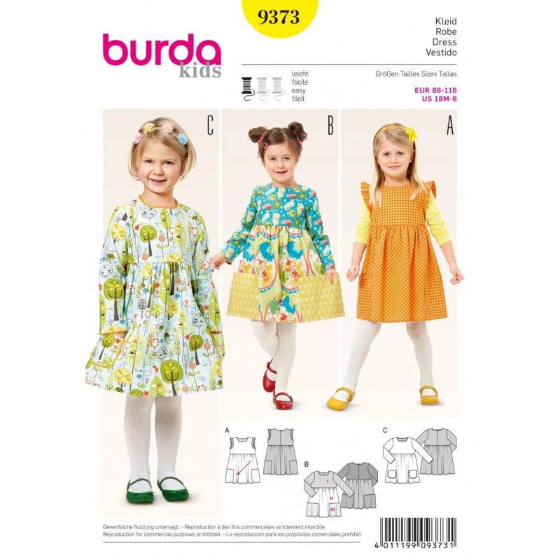 Burda Kids Girls Dress Gathered Skirt Sewing Pattern 9373