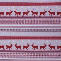 Christmas Reindeer Doe & Hearts In Rows 100% Cotton Linen Look Upholstery Fabric