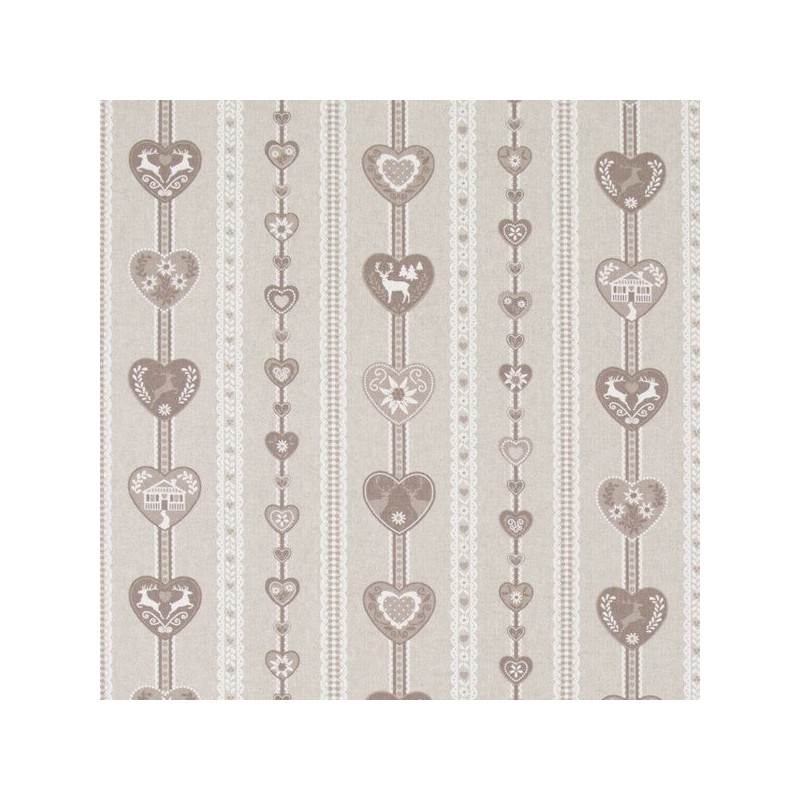 Scandinavian Heart Stripes Reindeer 100% Cotton Linen Look Upholstery Fabric