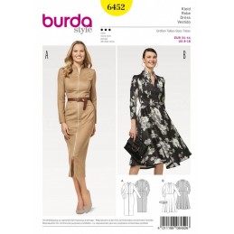 Burda Women's High Collar Pencil or Flare Dresses Sewing Pattern 6452