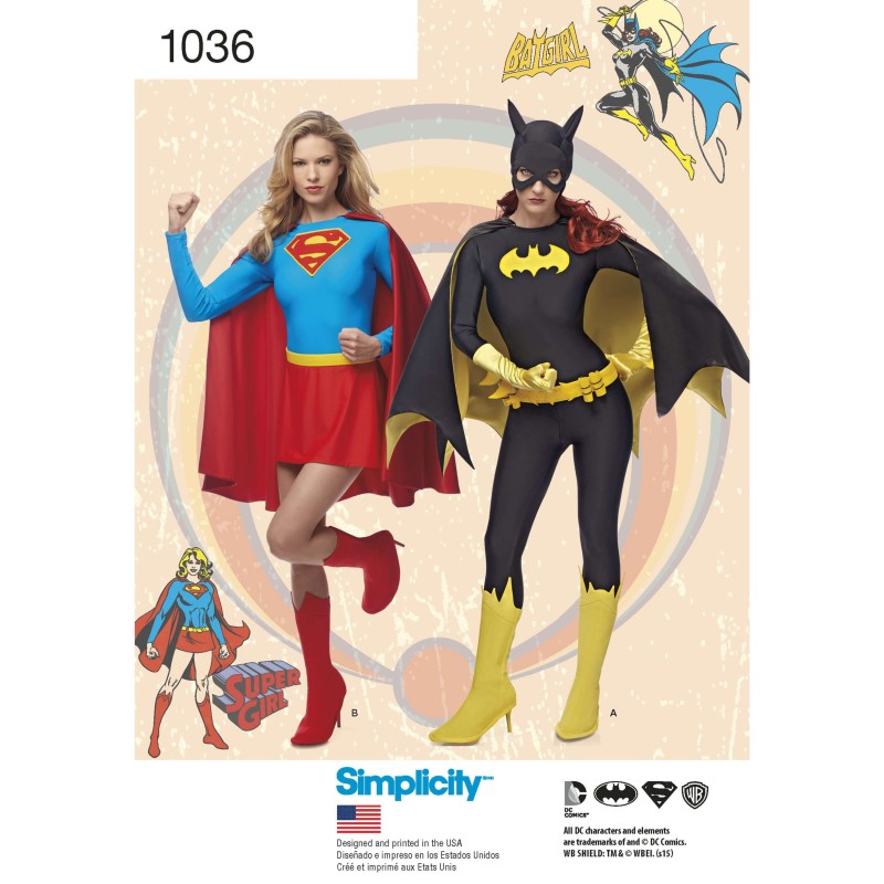 DC Comics Girls Supergirl Batgirl Costumes Simplicity Sewing Pattern 1036