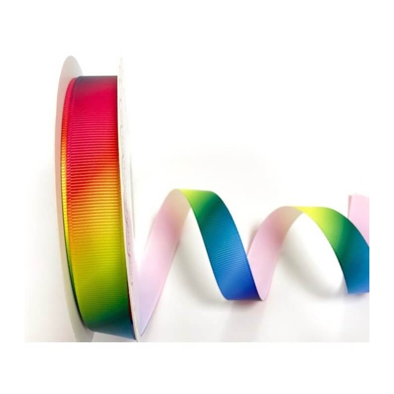 16mm Bertie's Bows Rainbow Print Polyester Grosgrain Craft Ribbon