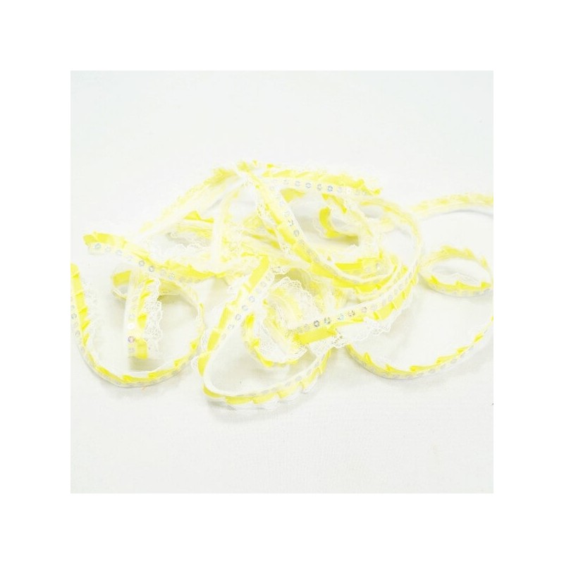 2m, 5m or 10m Sequin Top 10mm Satin Lace Edge Trim Multiple Colours