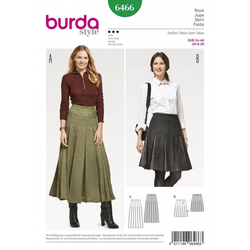Burda Sewing Pattern 6466 Style Women's Pleated Skirt with Waistban...