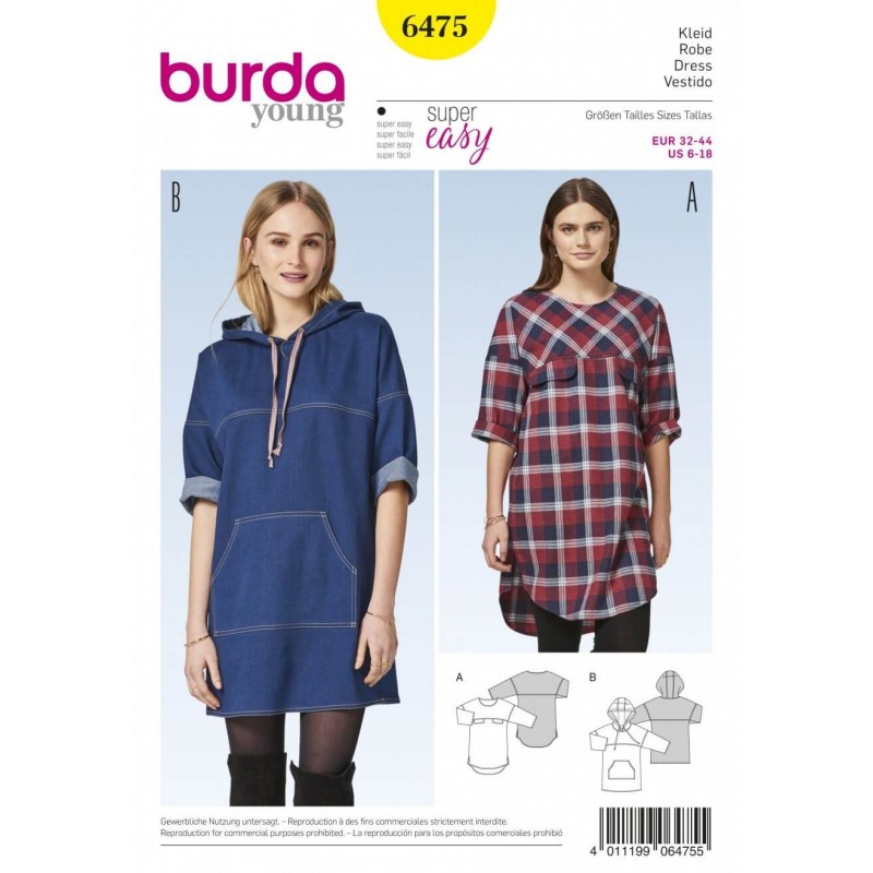 Burda Style Women's Hooded Casual Dress Sewing Pattern 6475