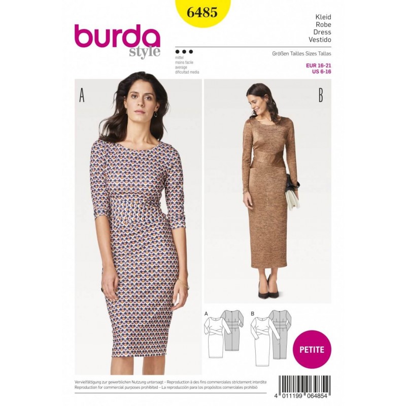 Burda Style Women's Petite Crisscross Waistband Dress Sewing Pattern 6485