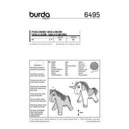Burda Style Cuddly Horse & Unicorn Child's Stuffed Toy Sewing Pattern 6495