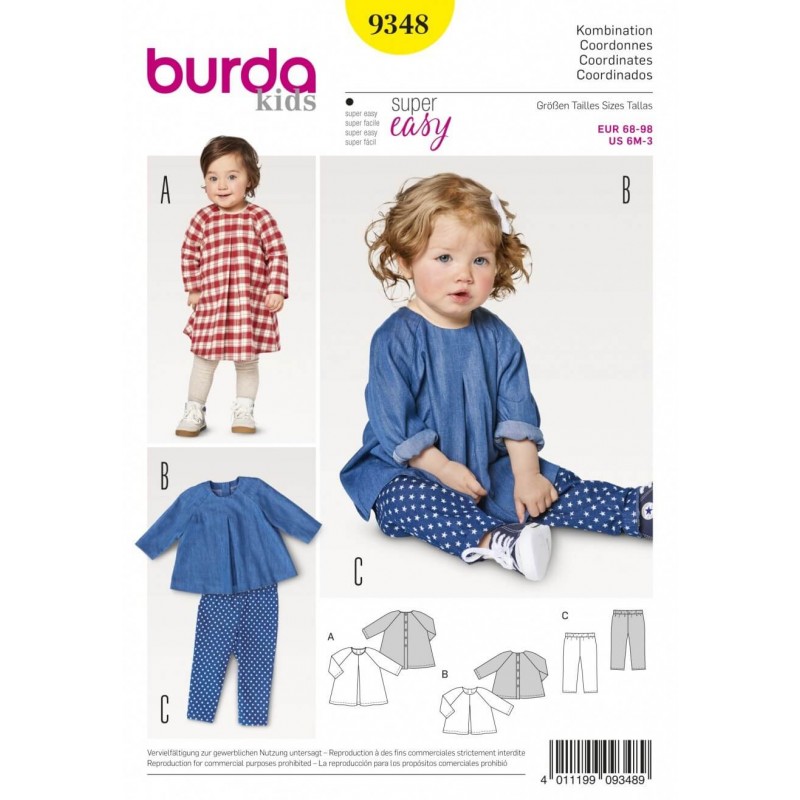 Burda Kids Baby's Loose Long Top/Dress & Trousers Sewing Pattern 9348