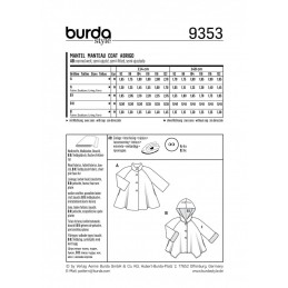 Burda Kids Swing Skirt Jackets with Hem and Hood Options Sewing Pattern 9353