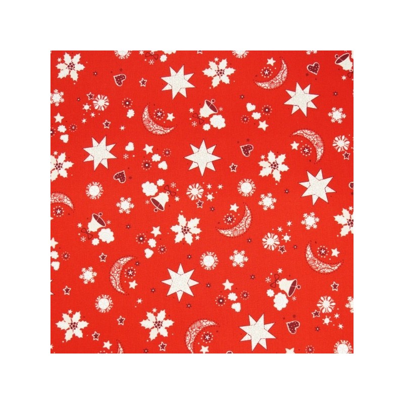 Christmas Dreams Moon Stars Bells Hearts Xmas 100% Cotton Fabric 140cm Wide