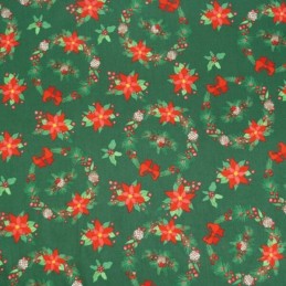 Christmas Wreaths Poinsettia Floral Xmas 100% Cotton Fabric 140cm Wide