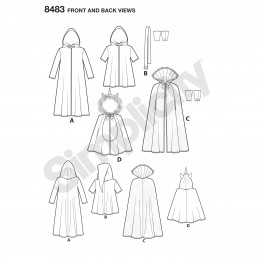 Child's Halloween Dress Up Character Costumes Simplicity Sewing Pattern 8483