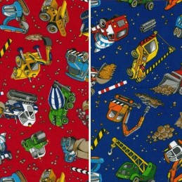 100% Cotton Patchwork Fabric Nutex Construction Site Diggers Trucks