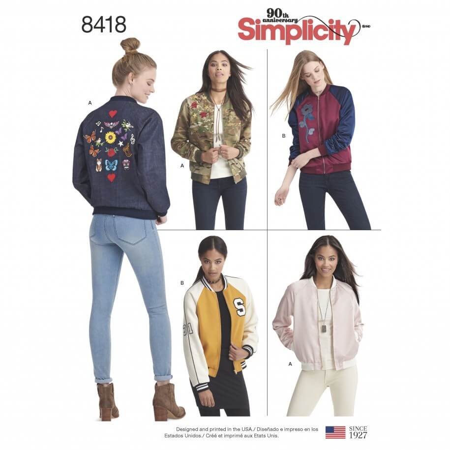 Misses Lined Bomber Varsity Jacket Various Styles Simplicity Sewing Pattern 8418