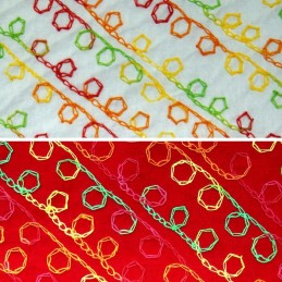 Multi Coloured Diagonal Embroidered Swirls 100% Cotton Fabric 140cm Wide