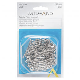 2117103 Safety Pins: Curved: Silver: 40mm: 50 Pieces