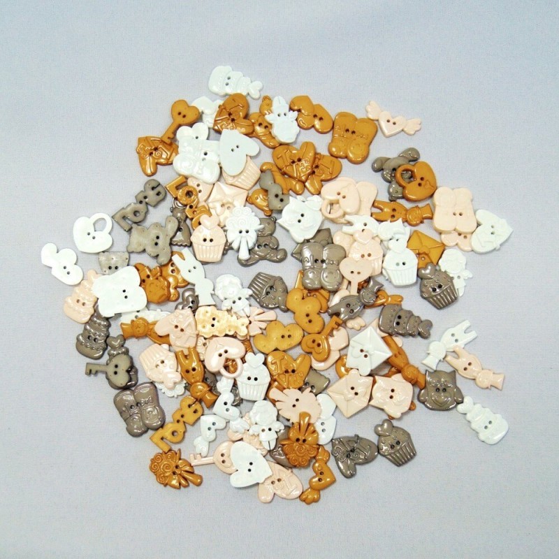 50g Assorted Gold/Silver Mix Novelty Bridal Wedding Themed Plastic Buttons Craft