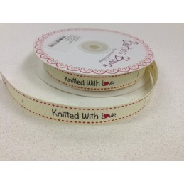 16mm Bertie's Bows Knitted with Love Heart Grosgrain Heart Craft Label Ribbon