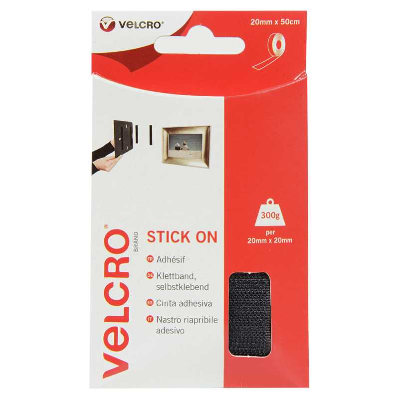 50cm x 20mm Velcro Hook & Loop Tape Stick-On White Or Black