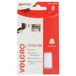 50cm x 20mm Velcro Hook & Loop Tape Stick-On White