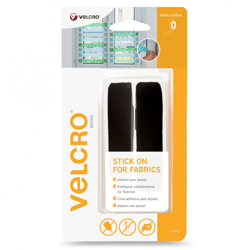 Velcro Stick On Self Adhesive Strip For Fabric 19mm x 60cm Black Or White