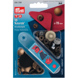 15. 390299 - Press Fasteners 15mm Anorak Antique Brass 10 Piece Card 