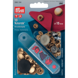 17. 390314 - Press Fasteners 15mm Anorak Gold-Coloured 10 Piece Card 