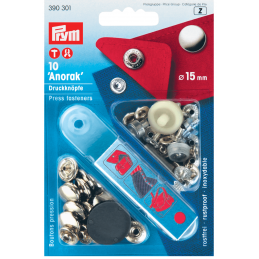 18. 390301 - Press Fasteners 15mm Anorak Nickel 10 Piece Card 