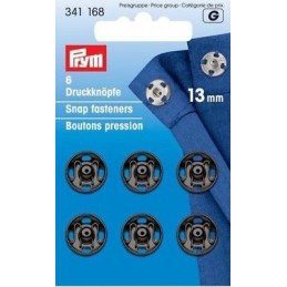 34.  341168 - Snap Fasteners 13mm Black 6 Piece Card