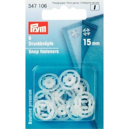 37. 347106 - Snap Fasteners 15mm Transparent 6 Piece Card 