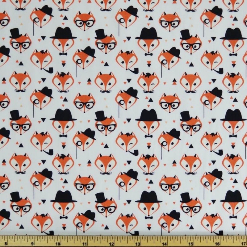 100% Cotton Poplin Fabric Rose & Hubble Fancy Little Fox Faces Foxes